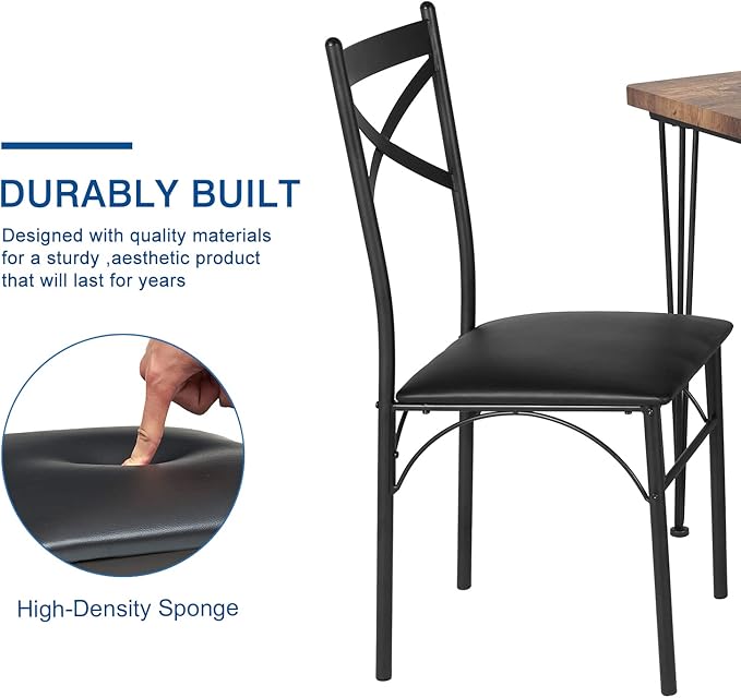 VECELO Kitchen Dining Room Table 2 Chairs for Small Space, Apartment,Metal Steel Frame, 3-Piece Set, Brown - LeafyLoom