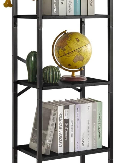 YMYNY Bookshelf, 5-Tier Ladder Shelf Organizer, Narrow Shelving Unit, Corner Storage Racks, Large Capacity Bookcase, for Home Office Living Room Balcony Bathroom, 57.7" H, Metal Frame,UHBC005B - LeafyLoom