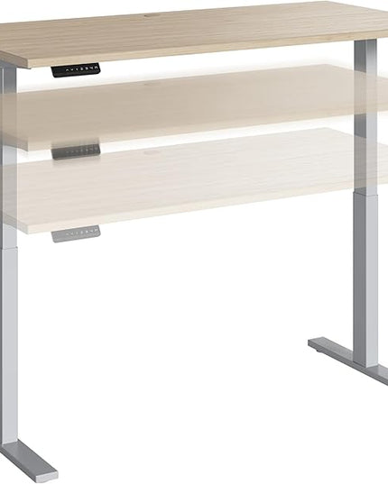 Bush Business Furniture Move 60 Series 60W x 30D Electric in Natural Elm with Silver Base, Ergonomic Sit-Stand Computer Table for Home and Professional Office - LeafyLoom