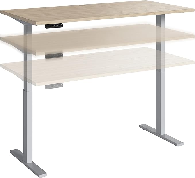 Bush Business Furniture Move 60 Series 60W x 30D Electric in Natural Elm with Silver Base, Ergonomic Sit-Stand Computer Table for Home and Professional Office - LeafyLoom
