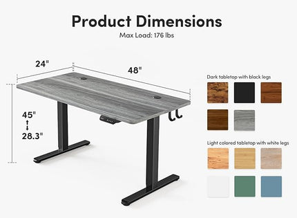 FEZIBO Electric Standing Desk, 48 x 24 Inches Height Adjustable Stand up Desk, Sit Stand Home Office Desk, Computer Desk, Gray - LeafyLoom