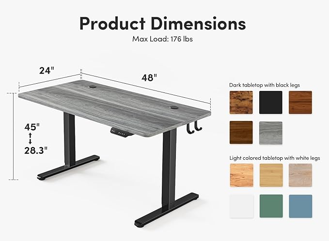 FEZIBO Electric Standing Desk, 48 x 24 Inches Height Adjustable Stand up Desk, Sit Stand Home Office Desk, Computer Desk, Gray - LeafyLoom