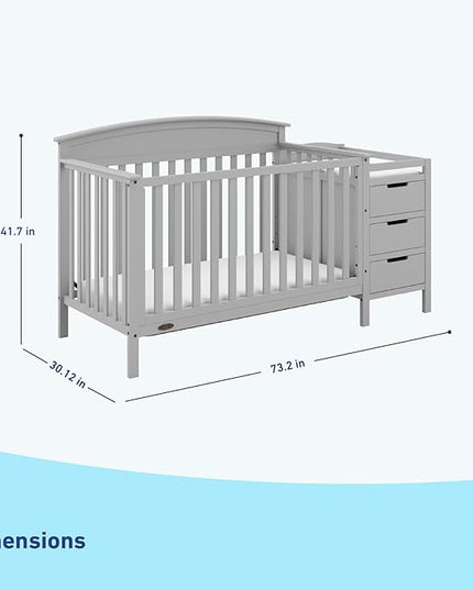 Graco Benton 5-in-1 Convertible Crib and Changer (Pebble Gray) – Crib and Changing Table Combo, Includes Water-Resistant Changing Pad, 3 Drawers, Converts to Toddler Bed, Daybed and Full-Size Bed - LeafyLoom