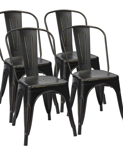 Furmax Metal Dining Chair Indoor Outdoor Use Stackable Chic Side Classic Trattoria Metal Chairs Set of 4 for Kitchen, Dining Room, Bistro and Cafe (Distressed White) - LeafyLoom