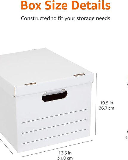 Amazon Basics Storage and Filing Boxes With Lid and Handles, Legal/Letter Size, Basic Duty, Pack of 20, White, 16.2" L x 12.5" W x 10.5" H - LeafyLoom