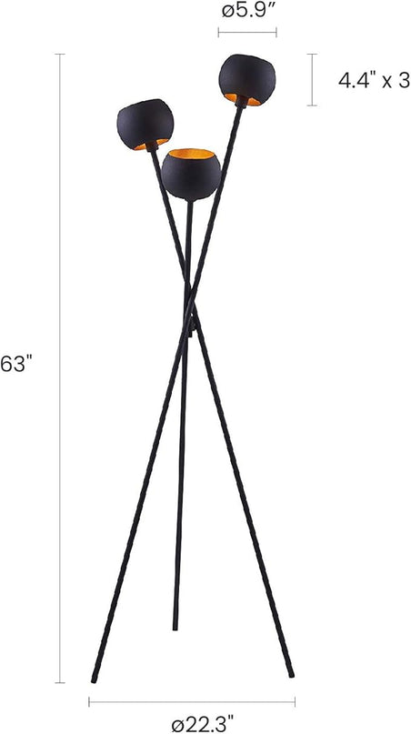Tripod Floor Lamp - Black Modern Floor Lamp with 3 Matte Black Globe Head & Interwining Tripod Legs Perfect for Mid-Century Living Room and Bedroom - LeafyLoom