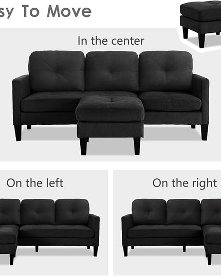 L-Shaped Sectional Modern Sofa - Convertible Sofa Sleeper Sofa Bed Couch Set with Reversible Chaise, Lounge Sofa Modular Cloud Sofa for Living Room Apartment Small Space (Black) - LeafyLoom