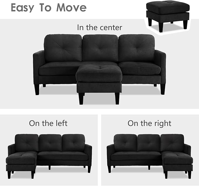 L-Shaped Sectional Modern Sofa - Convertible Sofa Sleeper Sofa Bed Couch Set with Reversible Chaise, Lounge Sofa Modular Cloud Sofa for Living Room Apartment Small Space (Black) - LeafyLoom