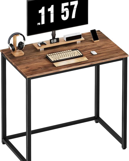 SINPAID Small Computer Desk 31.5 inches Desk for Small Spaces Sturdy Home Office Desk Modern Gaming Desk Study Writing Laptop Table, Brown - LeafyLoom