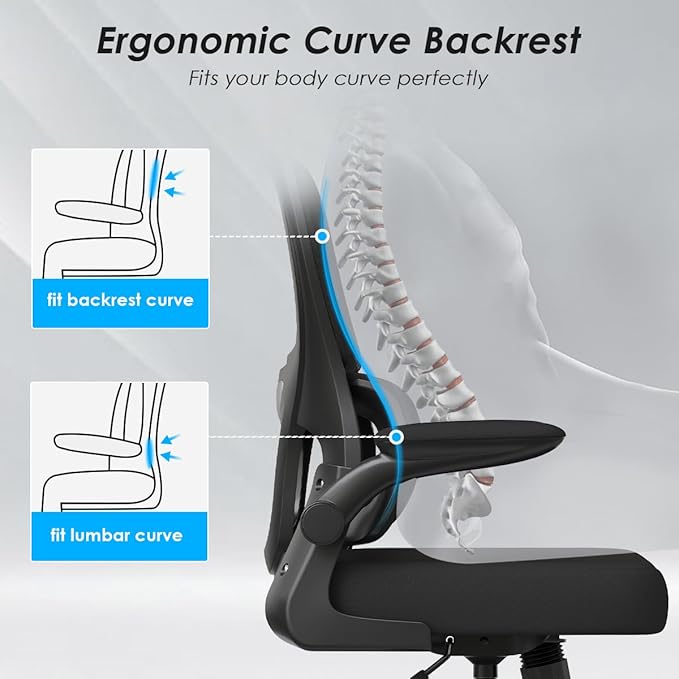 Soohow Ergonomic Home Office Chair, Mesh Desk Chair with Lumbar Support, Comfy Computer Desk Chair with Flip Armrest Rolling Wheels, Adjustable Headrest, Black. - LeafyLoom