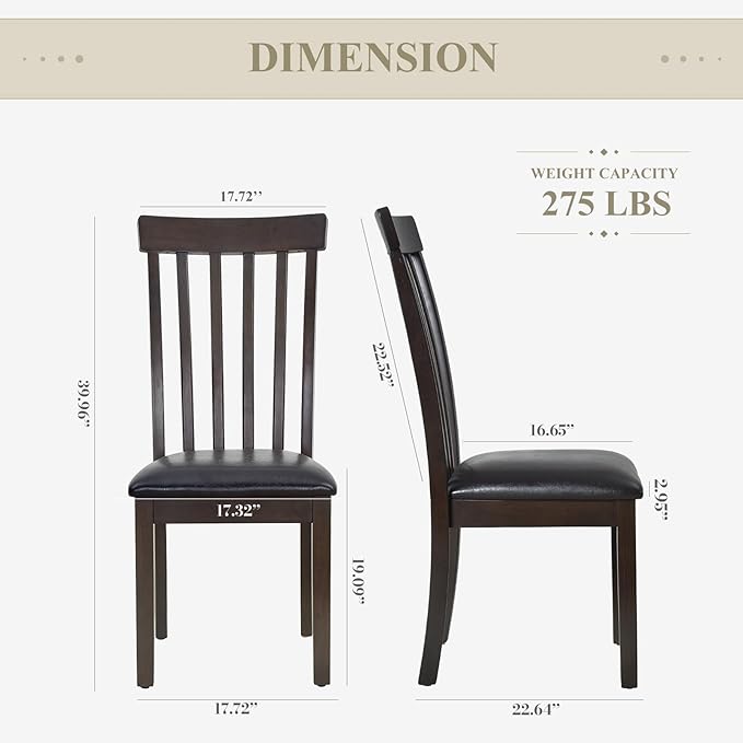 COLAMY Wooden Dining Chairs Set of 6, PU Leather Dining Room Kitchen Side Chair with Spindle High Back and Adjustable Foot Pegs - DarkBrown - LeafyLoom