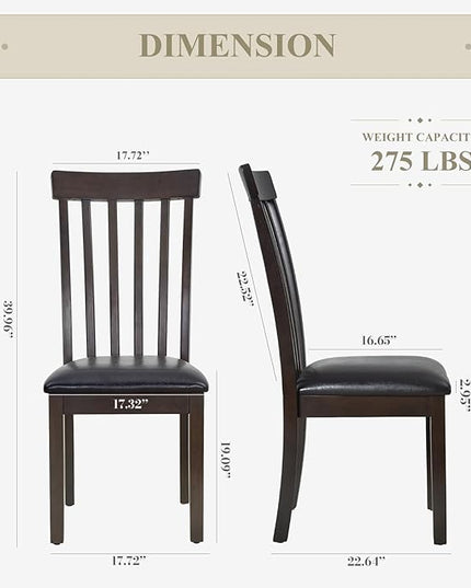 COLAMY Wooden Dining Chairs Set of 2, PU Leather Dining Room Kitchen Side Chair with Spindle High Back and Adjustable Foot Pegs - DarkBrown - LeafyLoom