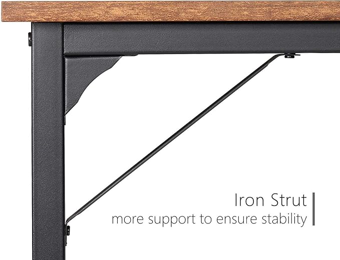 CubiCubi Study Computer Desk 47" Home Office Writing Small Desk, Modern Simple Style PC Table, Black Metal Frame, Rustic Brown - LeafyLoom