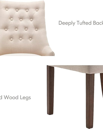 COLAMY Wingback Upholstered Dining Chairs Set of 6, Fabric Side Dining Room Chairs with Tufted Button, Living Room Chairs for Home Kitchen- Beige - LeafyLoom