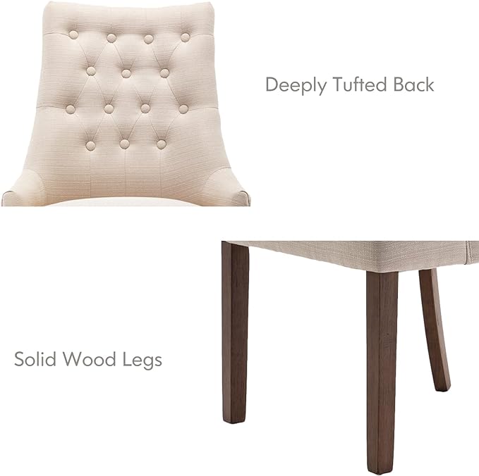 COLAMY Wingback Upholstered Dining Chairs Set of 6, Fabric Side Dining Room Chairs with Tufted Button, Living Room Chairs for Home Kitchen- Beige - LeafyLoom