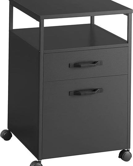 VASAGLE File Cabinet, Mobile Filing Cabinet with Wheels, 2 Drawers, Open Shelf, for A4, Letter Size, Hanging File Folders, Ink Black UOFC071B16 - LeafyLoom