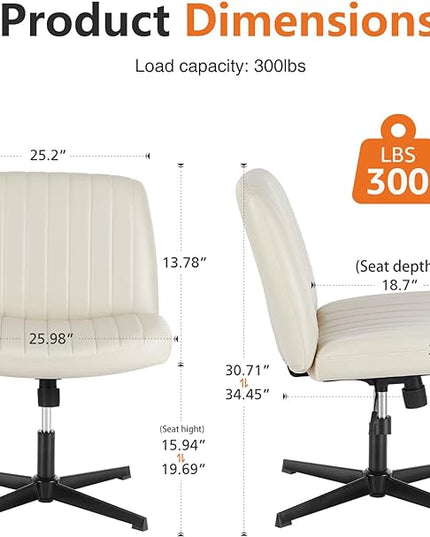 Sweetcrispy Office Chair No Wheels - Armless Desk Chair No Wheels Cross Legged Office Chair Wide Swivel Home Office Desk Chairs - LeafyLoom