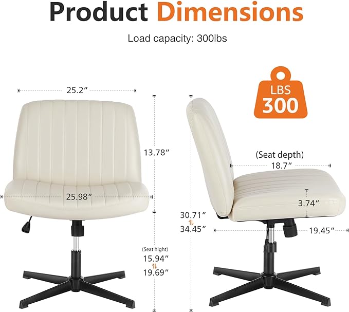 Sweetcrispy Office Chair No Wheels - Armless Desk Chair No Wheels Cross Legged Office Chair Wide Swivel Home Office Desk Chairs - LeafyLoom