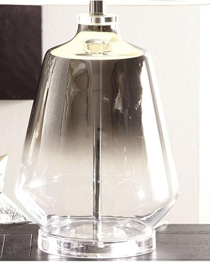 Signature Design by Ashley Jaslyn Ombre 28" Glass Table Lamp with White Shade, Silver Finish - LeafyLoom