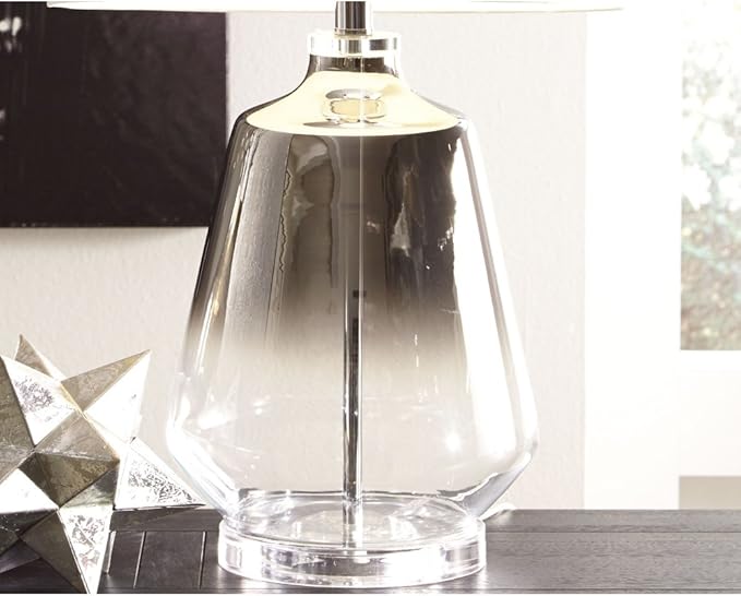Signature Design by Ashley Jaslyn Ombre 28" Glass Table Lamp with White Shade, Silver Finish - LeafyLoom