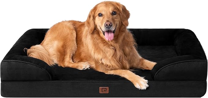 EHEYCIGA Orthopedic Dog Beds for Large Dogs, Waterproof Memory Foam Large Dog Bed with Sides, Non-Slip Bottom and Egg-Crate Foam Large Dog Couch Bed with Washable Removable Cover, Black EHEYCIGA