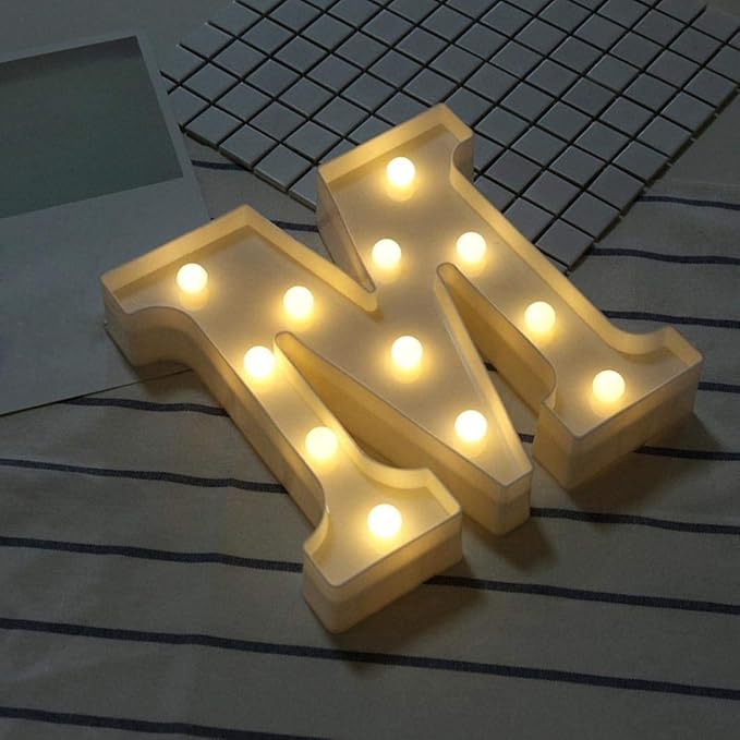 LED Marquee Letter Lights Sign 26 Alphabet Light Up Letters Sign for Night Light Wedding Birthday Party Battery Powered Christmas Lamp Home Bar Decoration (M) - LeafyLoom