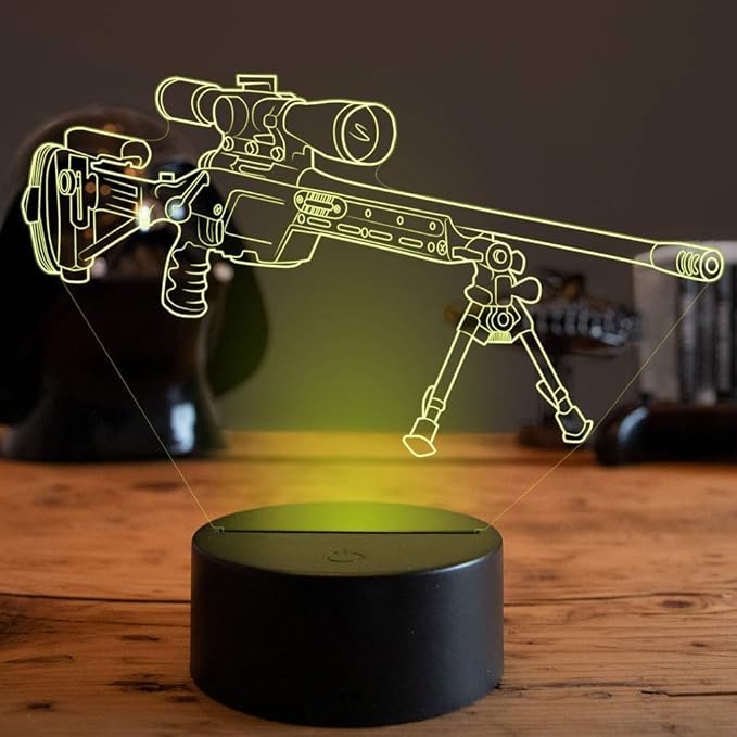 Optical Illusion 3D Gun Sniper Rifle Night Light USB Powered Touch Switch Remote Control LED Decor 3D Lamp 7/16 Colors Changing Xmas Children Kids Toy Christmas Brithday Gift - LeafyLoom