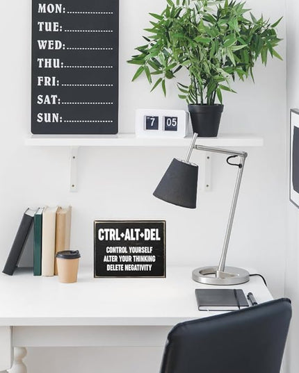 Creoate Home Office Desk Black Decor - Inspirational Farmhouse Wooden Box Sign - Cubicle Decor or Desk Decor for Women - Cute Desk Accessories - Encouragement Gifts - LeafyLoom