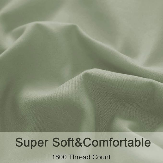 SONORO KATE Bed Sheet Set Super Soft Microfiber 1800 Thread Count Luxury Egyptian Sheets 16-Inch Deep Pocket，Wrinkle -3 Piece (Sage, Twin XL) - LeafyLoom