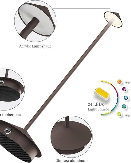 2-Pack 6000mAh Rechargeable LED Table Lamps,Outdoor Cordless Table Lamp Waterproof Portable, 3-Color Stepless Dimmable Modern Lamp for Restaurant/Bedroom(Rust) - LeafyLoom