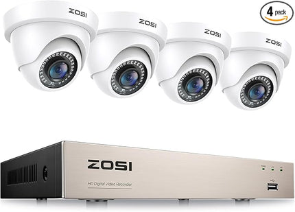 ZOSI 3K Lite 8CH H.265+ Home Security Camera System with AI Human/Vehicle Detection,Night Vision,5MP Lite 8 Channel CCTV DVR,4pcs 1080P 1920TVL 2MP Outdoor Indoor Surveillance Dome Cameras (No HDD) ZOSI