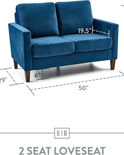 Edenbrook Archer Upholstered Loveseat - Blue Velvet Loveseat - Living Room Furniture - Small Loveseat - Mid Century Modern Loveseat - Seats Two - LeafyLoom