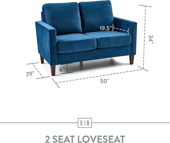 Edenbrook Archer Upholstered Loveseat - Blue Velvet Loveseat - Living Room Furniture - Small Loveseat - Mid Century Modern Loveseat - Seats Two - LeafyLoom