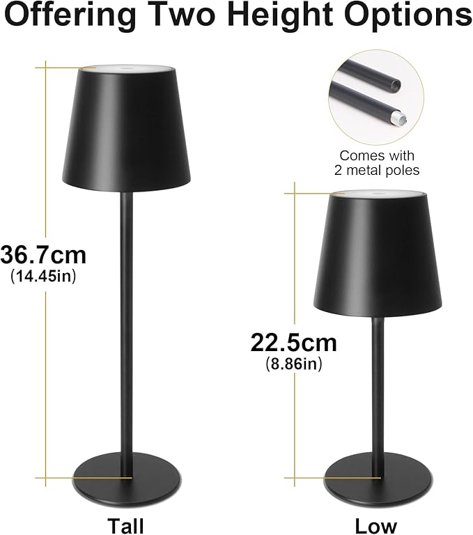 ORALUCE Cordless Table Lamp Rechargeable, Battery Operated LED Desk Lamp with USB Type-C Charging Port, 3 Color Stepless Dimming LED Lamp for Bedroom/Restaurant/Party/Coffee Shop/Camping/Bars, 1 Pack - LeafyLoom