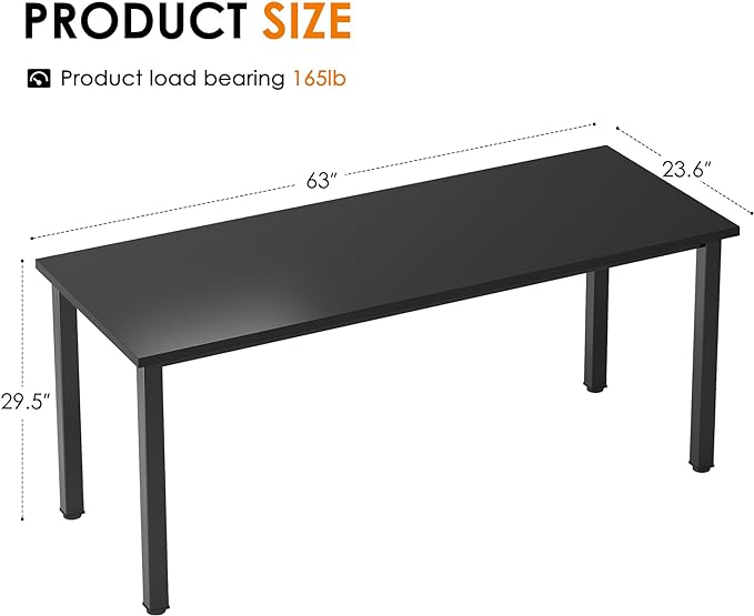 Need 63 Inch Large Computer Desk - Modern Simple Style Home Office Gaming Desk, Basic Writing Table for Study Student, Black Metal Frame, Black - LeafyLoom