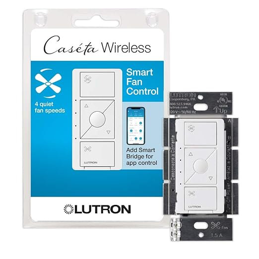 Lutron Caseta Smart Fan Speed Control Switch (Lutron Smart Hub Required), Single-Pole, PD-FSQN-WH, White Lutron