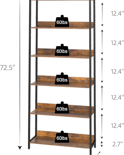 6-Tier Bookshelf, Large Bookcase with Open Shelves, Tall Book Shelf Coner Shelf for Living Room, Bedroom, Home Office, Study, Bathroom,11.5 x 29.9 x 72.6 Inches, Rustic Brown and Black - LeafyLoom