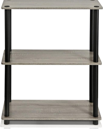Furinno Turn-N-Tube Display Rack, 3-Tier Single, French Oak Grey/ Black - LeafyLoom