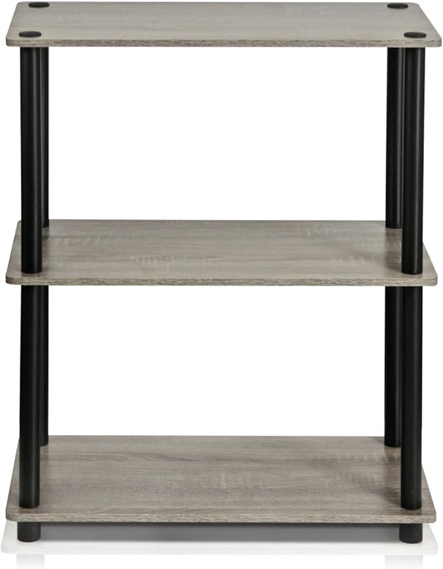 Furinno Turn-N-Tube Display Rack, 3-Tier Single, French Oak Grey/ Black - LeafyLoom