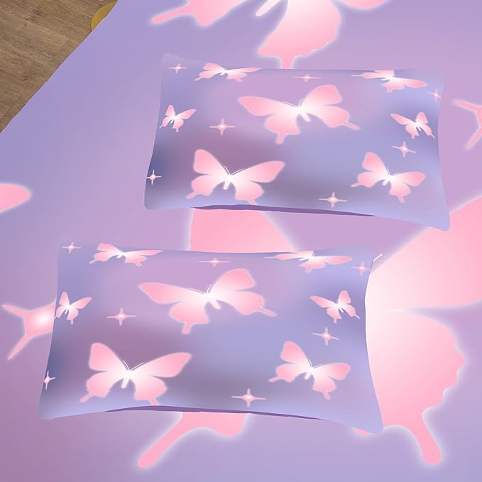 Tailor Shop Butterfly Comforter Sets Queen Size,Purple Pink Butterfly Bedding Sets for Girls Kids Teens with 2 Pillowcase… - LeafyLoom