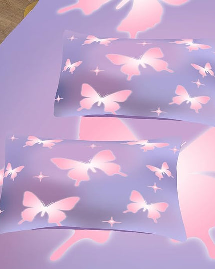 Tailor Shop Butterfly Comforter Sets Full Size,Purple Pink Butterfly Bedding Sets for Girls Kids Teens with 2 Pillowcase… - LeafyLoom