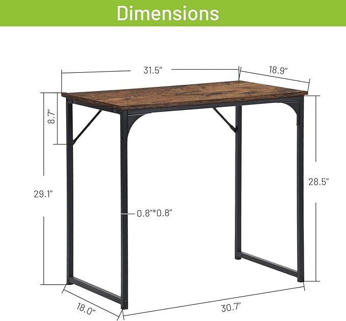 FurnitureR 31.5" Home Office Table Simple Style Computer Desk Laptop PC Writing Table Sturdy Metal Frames for Study Room, Rustic Brown - LeafyLoom