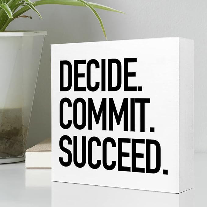 Decide Commit Succeed Wooden Sign Desk Decor,Motivational Fitness Gym Workout Quote Wood Block Sign Desk Decorations for Home Gym Office Desk Shelf Table Decor - LeafyLoom