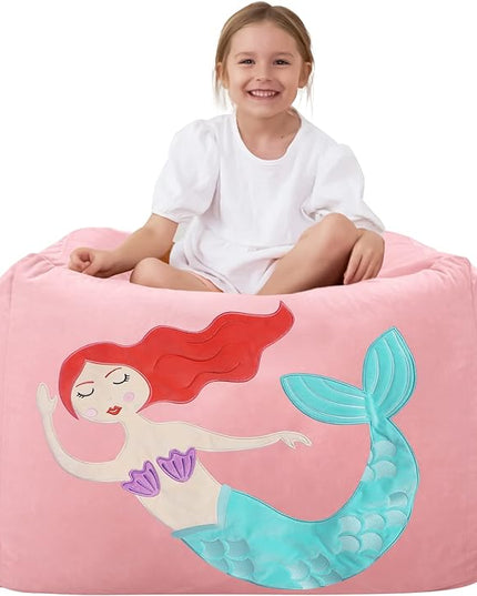 Aubliss Unicorn Stuffed Animal Storage Bean Bag Chair for Kids, Velvet Extra Soft Beanbag Chairs Cover, X-Large Stuffable Zipper Bean Bag for Organizing Plush Toys Girls Bedroom Decor, Pink - LeafyLoom