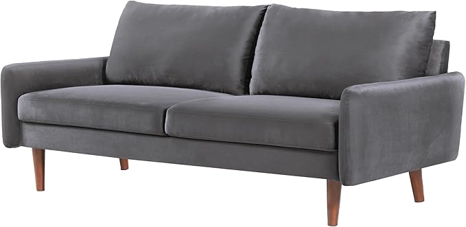 US Pride Furniture Kent Modern Velvet Sofa, Comfortable 3 Seater Couch for Living Rooms and Small Spaces, Ideal Studio Apartment Furniture with Sleek Design, Grey - LeafyLoom