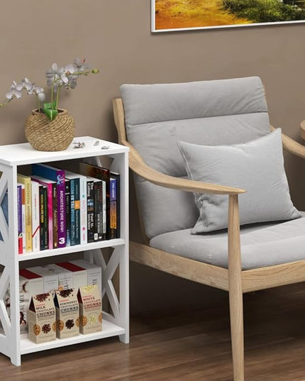 End Table & Side Table 3-Tier, 2 Shelf Small Bookcase, Bookshelf, Simple Nightstand, Bedside Table with for Bedroom, Bathroom, and Living Room Display Rack, White - LeafyLoom