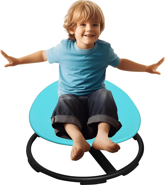 MIV Kids Sensory Swivel Chair, Autism Kids Swivel Chair, Sensory Spin Chair, Metal Base, Non-Slip Design, Blue, Assembly Required - LeafyLoom