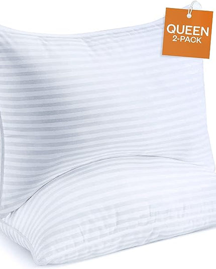 Sleep Restoration Gel Pillow - (2 Pack Queen) Best Hotel Quality Comfortable and Plush Cooling Gel Fiber Filled Pillow - LeafyLoom