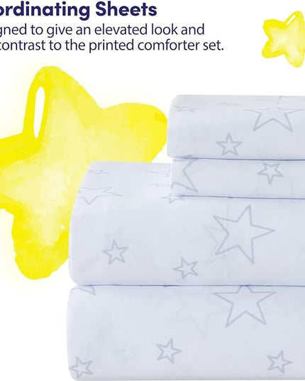 Kids Bedding Set Bed in a Bag for Boys and Girls Toddlers Printed Sheet Set and Comforter , Twin, Floating in Space - LeafyLoom