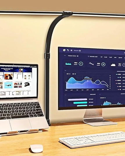 Led Desk Lamp for Office Home - 24W Double Head Architect Desk Light with Clamp & Timer, Eye Caring Folding Table Lamp Gaming Desktop Computer LED Lights Desk Supplies for Workbench Studing Drafting - LeafyLoom